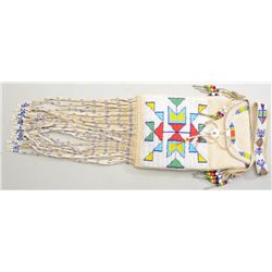 Beautifully beaded and decorated soft tan  hide possible bag signed by well-known Native  American a