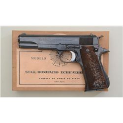 Star Super Model semi-auto pistol,  import-marked, 9mm cal., 5” barrel, blue  finish, checkered brow