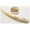 Image 1 : Lot of two pieces of scrimshaw including a  small tusk approx. 10” overall with whaling  scene and a