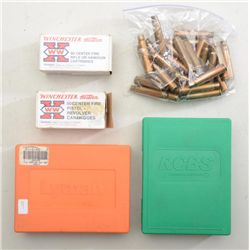 Lot of two bullet die sets; one for 7.65mm  Arg. Mauser, the other for 6.5mm Japanese and  some asso