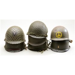 Lot of ten misc. military helmets, most with  liners; U.S. armed forces, mostly WW II and  Korea era