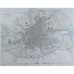 circa 1850: Map of Dublin city and environs