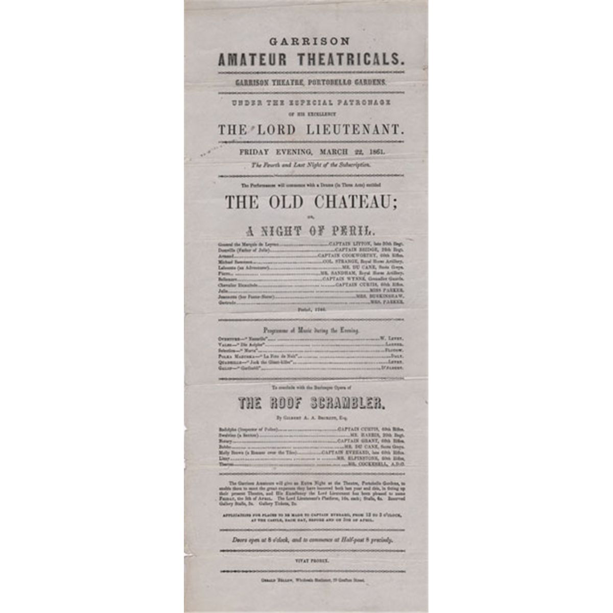 1861 (22 March) Portobello Barracks Dublin amateur theatricals