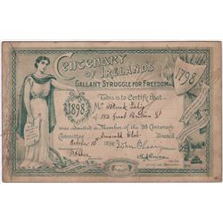 1898 (10 October) 1798 Rebellion centenary committee membership card