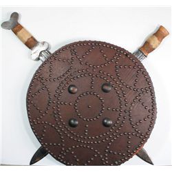 Celtic crossed swords and shield weapon display