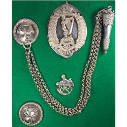 1908: Royal Irish Rifles pouch belt badge, whistle and belt plate