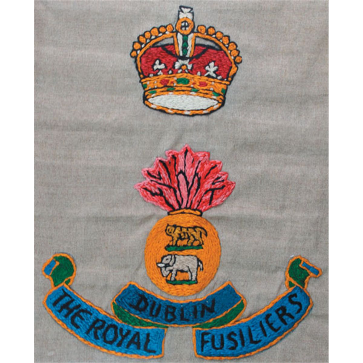 18821921 Royal Dublin Fusiliers embroidered crest and regimental history