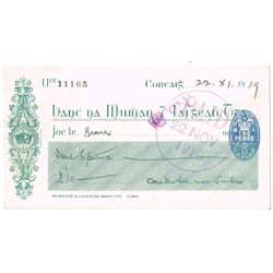 1919 (22 November) Terence MacSwiney hand written and signed cheque