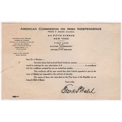 1920: Republic of Ireland 'De Valera Bond' documents including issuing letter