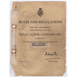 1940: Royal Ulster Constabulary postage book and regulations manual
