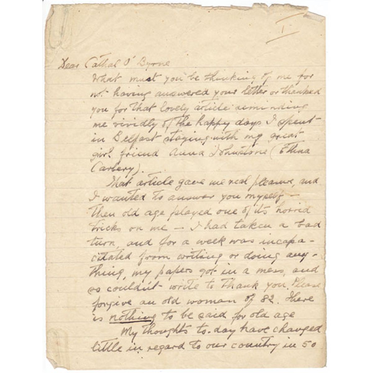 1948 (8 August) Maud Gonne MacBride handwritten and signed letter to ...
