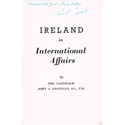 1948: Ireland in International Affairs by John A. Costello, signed