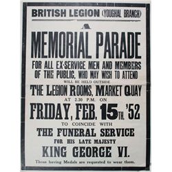 1952 (15 February) British Legion Youghal, memorial parade poster