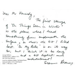 20th Century: Collection of literary interest autographed letters including Seamus Heaney, Hugh Leon