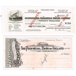 International cheque and traveller's cheque specimen collection including White Star Line and Bank o