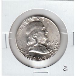 1951 SILVER FRANKLIN HALF CARTWHEEL LUSTER UNC