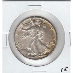 1945 SILVER WALKING LIBERTY HALF AU++