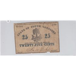 25 CENT SOUTH CAROLINA OBSOLETE 1862