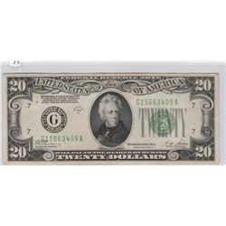 $20 REDEEMABLE IN GOLD FRN 1928 BOLD CRISP