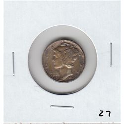 1939 MERCURY DIME BEAUTIFUL GREEN-MAGENTA TONING