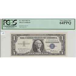 $1 1957 SILVER CERTIFICATE PCGS UNC 64 PPQ