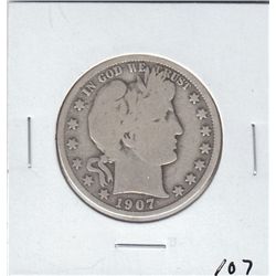 1907  D BARBER HALF DOLLAR