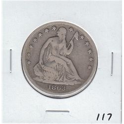 1863 SEATED HALF SILVER DOLLAR