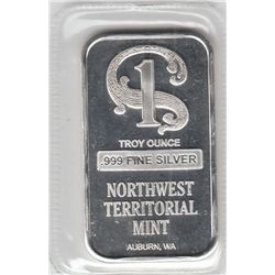 1 OUNCE OF .999 FINE SILVER BAR NORTHWEST TERRITORIAL MINT