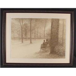 1976 Altman Original Conte Drawing SEATED COUPLE Framed