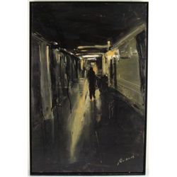 CORTINES Oil Painting Signed Solitary Figure At Night