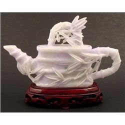 Lavender Jade Antique Carving-Bamboo Teapot, 1890 w/COA