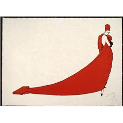 Rene Gruau Red Dress Women Signed Pencil Art Print