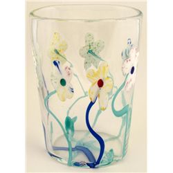 Murano Fabio Cosi Signed Art Glass Vase Clear w/Flowers