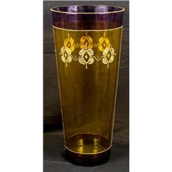 Milan Tall Hand Painted Art Glass Vase Yellow & Purple