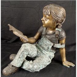 Bronze Child Art Sculpture Little Girl Reading