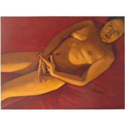Signed NICK KOSCIUK Oil Painting NUDE IN RED #4