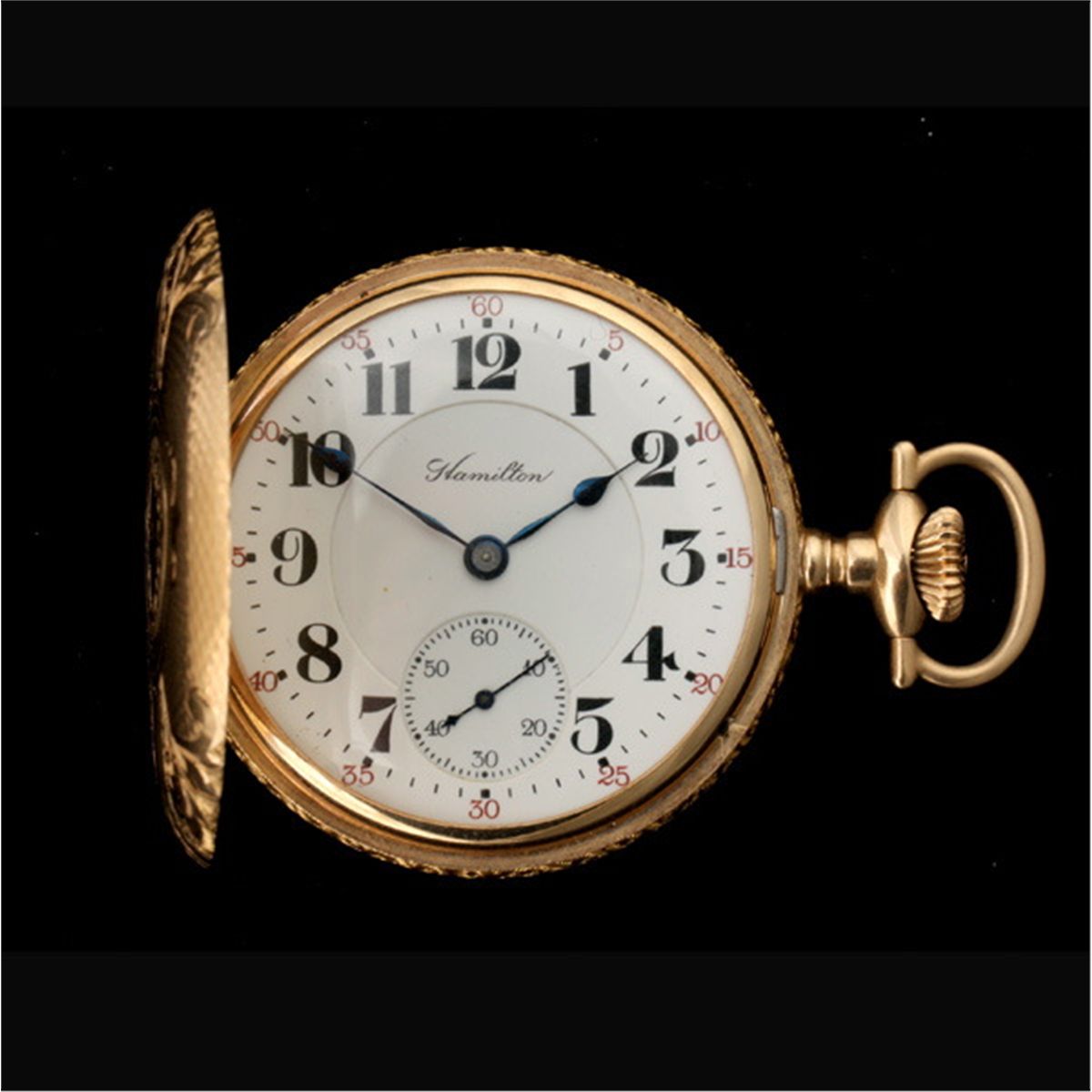 HAMILTON 14K YELLOW GOLD HUNTING CASE POCKET WATCH.