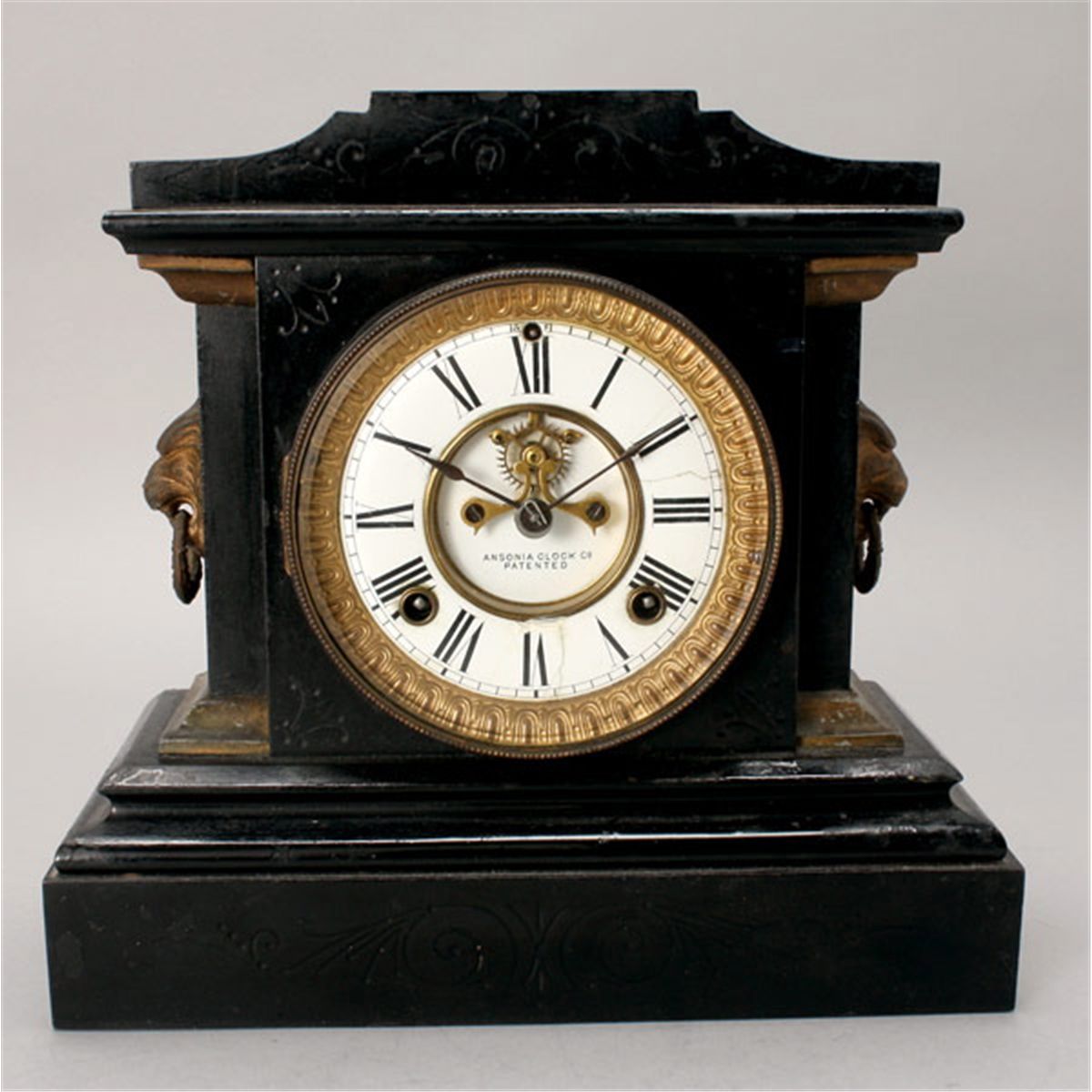Ansonia Mantel Clock with Lion Head Handles