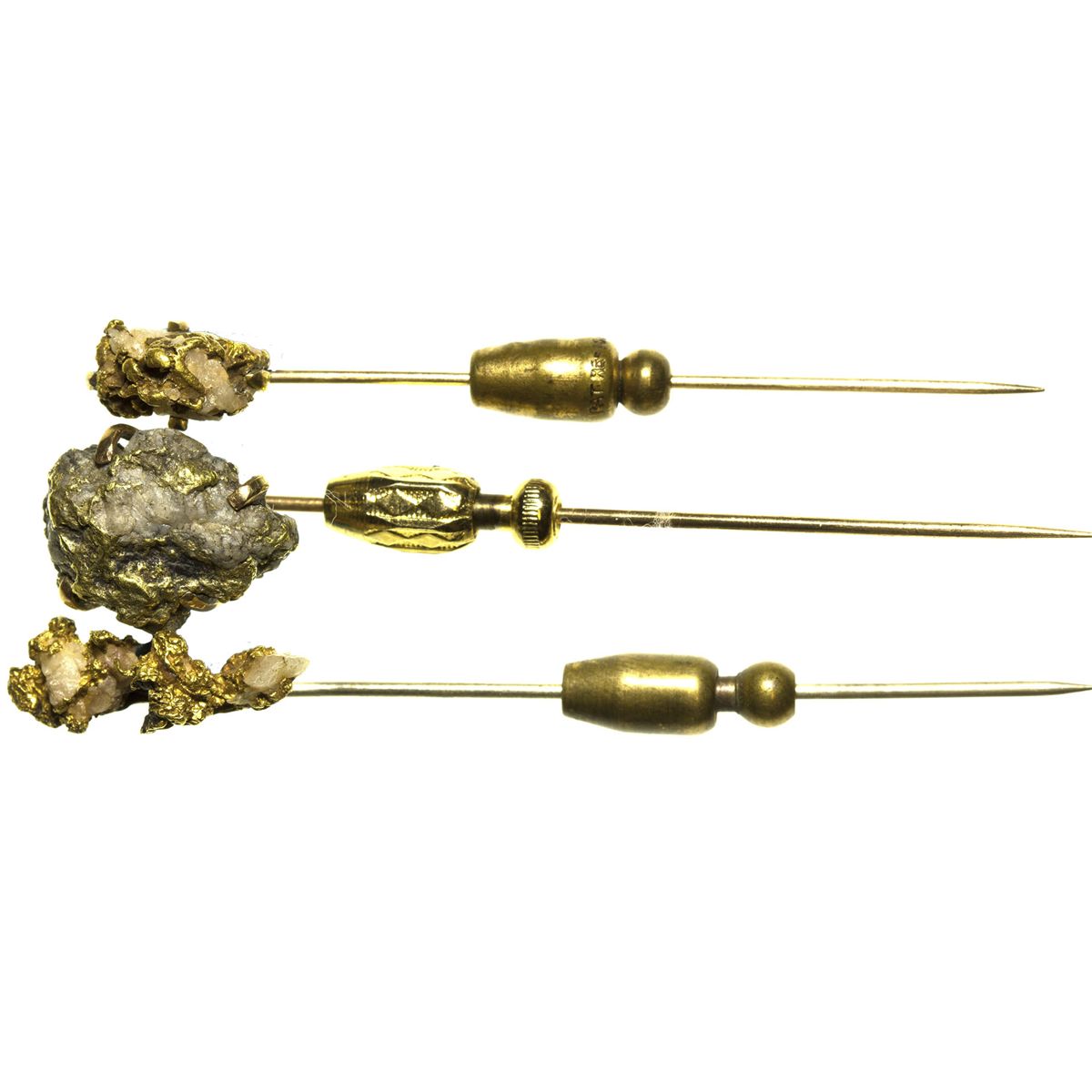 c1860's Gold Quarts Nugget Lapel Stick Pins