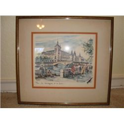 French old print of Paris signed Arno