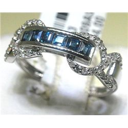 Blue Sapphire Diamonds 14K White Gold Earrings Ring Set
