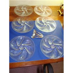 Set of 6 French oyster plates with forks