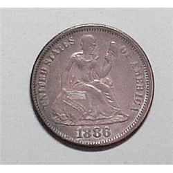 1886 Seated dime all original toning  AU  PQ coin