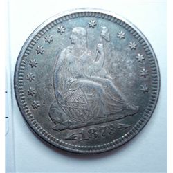 1873 w/arr Seated quarter  XF45 undipped PQ coin