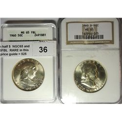 1960D Franklin half $  NGC65 and 1960 ANACS65FBL  RARE in this grade