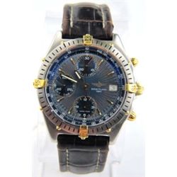 Breitling 18K Gold Stainless Steel leather strap watch