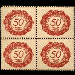 1920 Liechtenstein 50h Postage Due 4 Block Error (STM-0446)