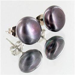 Baroque  Black Saltwater Pearl Earrings (JEW-3629)