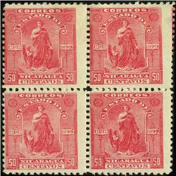 1899 Nicaragua 50c UPU Block of 4 Error (STM-0415)