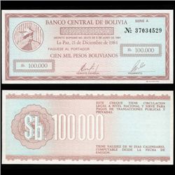 1984 Bolivia 100k Bolivianos Crisp Unc Note (CUR-05720)